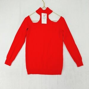 NEW Cyrus Red Rayon Blend Turtleneck Cold Shoulder Sweater P2978